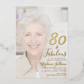 80歳 誕生日おめでとう フォト 箔招待状 (正面)