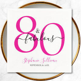 80歳 誕生日パーティー 名前+日付入り Eighty and Fabulous スタンダードカクテルナプキン
