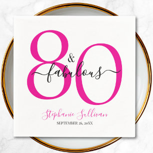 80歳 誕生日パーティー 名前＋日付入り Eighty and Fabulous スタンダードカクテルナプキン