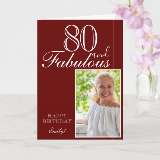 80歳 誕生日 おしゃれ 赤 フォト カード (蘭)
