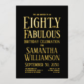 80歳 誕生日 おめでとう ゴールド Eighty and Fabulous 箔招待状 (正面)