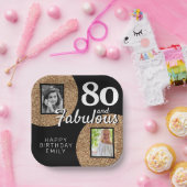 80歳 誕生日 ゴールドグリッター 2ショット フォト 80歳 誕生日パーティー ペーパープレート (パーティー)