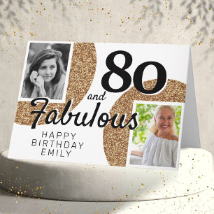 80歳 誕生日 ゴールドグリッター 2枚の写真 80歳の誕生日 カード