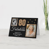 80歳 誕生日 ゴールドグリッター 2枚の写真 80歳の誕生日 カード (正面)