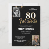 80歳 誕生日 ゴールドグリッター 2枚の写真 80歳の誕生日 招待状 (正面)