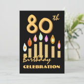 80歳~89歳の誕生日パーティー招待状 金色のろうそく 招待状 (スタンド正面)