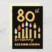 80歳~89歳の誕生日パーティー招待状 金色のろうそく 招待状 (正面/裏面)