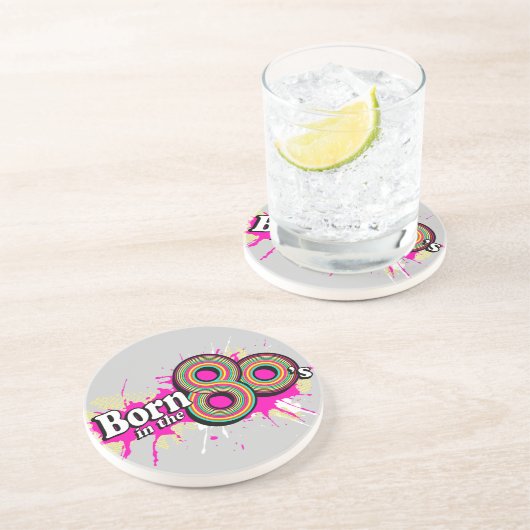 80生まれ年代のピンク色の灰色のグラフィックで コースター (側面)