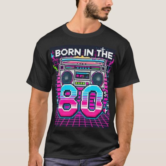 80生まれsレトログラフィックTシャツ – Neon 80s Tシャツ (正面)