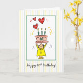 80番目のお誕生日ケーキとハートのための女性 カード (黄色い花)