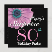 80番目のサプライズ誕生日かわいらしピンクデイジーR492 招待状 (正面/裏面)