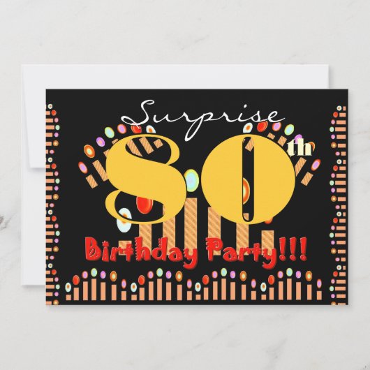 80番目のサプライズ誕生日パーティーのキャンドルテンプレート 招待状 (正面)