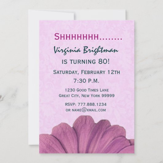 80番目のサプライズ誕生日ピンクデイジーE003 招待状 (裏面)