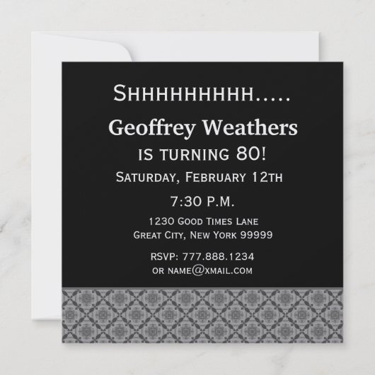 80番目のサプライズ誕生日黒赤白ダイヤモンド 招待状 (裏面)