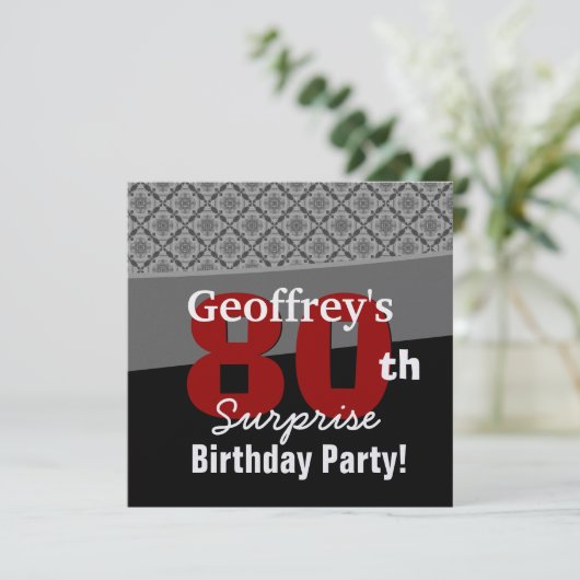 80番目のサプライズ誕生日黒赤白ダイヤモンド 招待状 (スタンド正面)