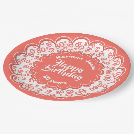 80番目のサンゴ/白の乱数パターン ペーパープレート