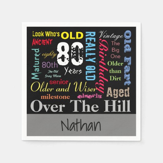 80番目のハッピーバースデーのグラフィティスタイル スタンダードカクテルナプキン (正面)
