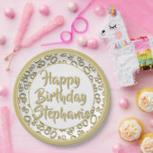 80番目のパーティー乱数パターン金ゴールド/白 ペーパープレート (パーティー)