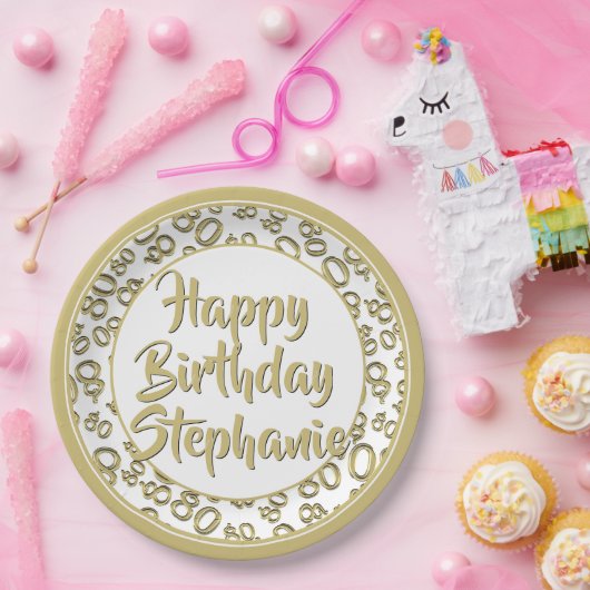 80番目のパーティー乱数パターン金ゴールド/白 ペーパープレート (パーティー)