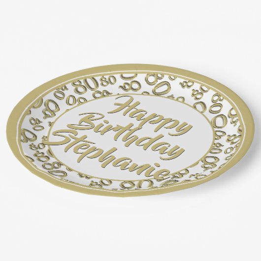 80番目のパーティー乱数パターン金ゴールド/白 ペーパープレート (アングル)