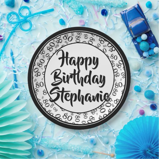 80番目のパーティー乱数パターン黒/白 ペーパープレート (パーティー)