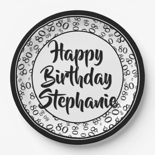 80番目のパーティー乱数パターン黒/白 ペーパープレート (正面)