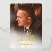 80番目の男性誕生日エレガント写真 箔招待状 (正面)