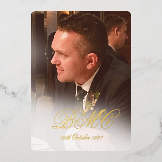 80番目の男性誕生日エレガント写真 箔招待状 (正面)
