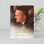 80番目の男性誕生日エレガント写真 箔招待状 (立ち正面)