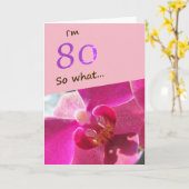 80番目の誕生日とピンクオーキッドおもしろい カード (黄色い花)