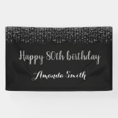 80番目の誕生日のバナー。ブラックシルバーグリッター 横断幕 (横)