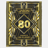80番目の誕生日アールデコ金ゴールドブラック・ギ素晴らしャツビー フリースブランケット (正面)