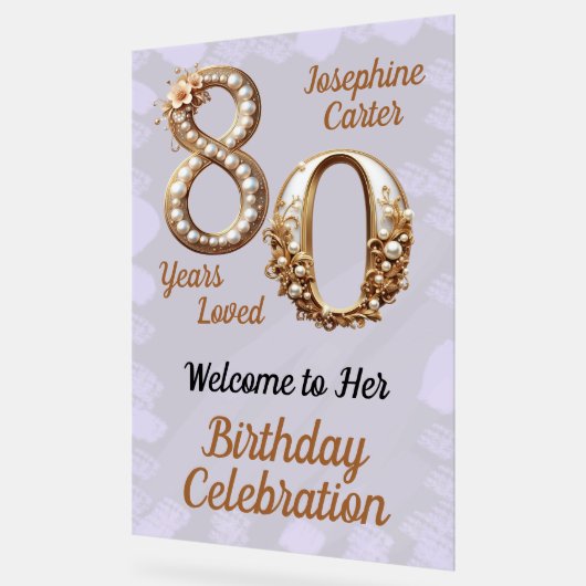 80番目の誕生日エレガントパーティー アクリルサイン (傾斜)