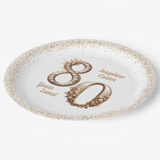 80番目の誕生日エレガントパーティー ペーパープレート (アングル)