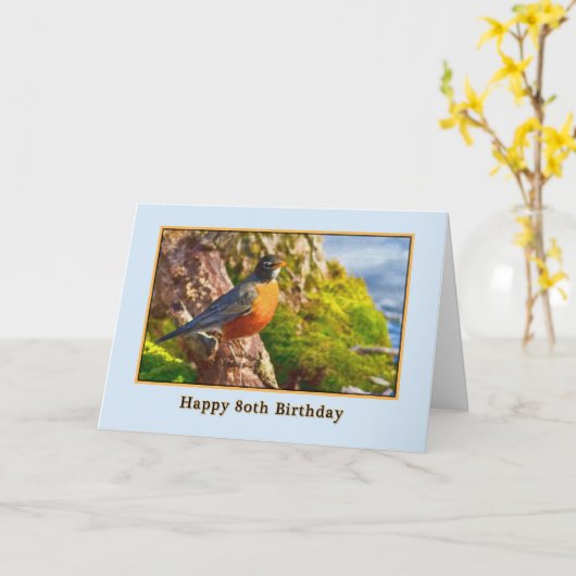 80番目の誕生日カードとスプリングタイムロビン カード (黄色い花)