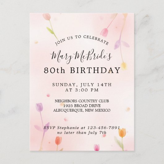 80番目の誕生日カード招待状 ポストカード (正面)
