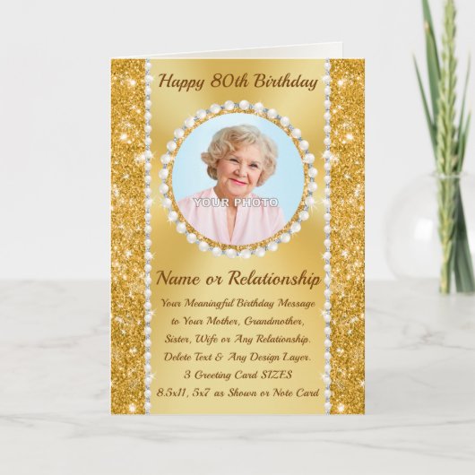 80番目の誕生日カード（お母さん、お姉さん、お母さん、おばあちゃん） カード (正面)
