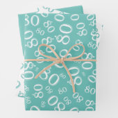 80番目の誕生日ティール(緑がかった色)と白い数字のパターン80 ラッピングペーパーシート (インサイチュ)