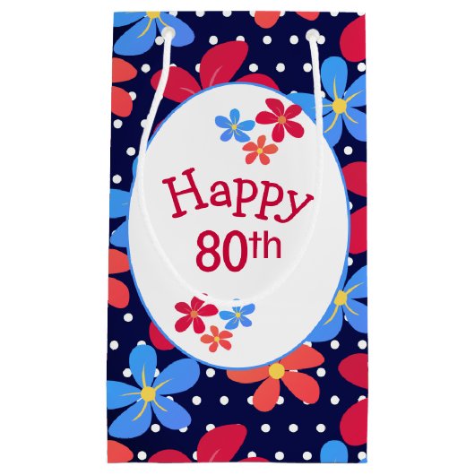 80番目の誕生日デイジーオン水玉模様 スモールペーパーバッグ (正面)