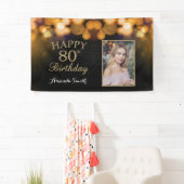 80番目の誕生日バナー。金ゴールドグリッター写真 横断幕 (インサイチュ)