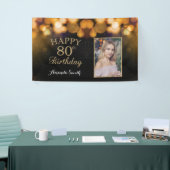80番目の誕生日バナー。金ゴールドグリッター写真 横断幕 (トレードショー)