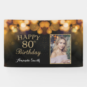 80番目の誕生日バナー。金ゴールドグリッター写真 横断幕