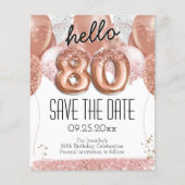 80番目の誕生日ピンクグリッター日付を保存 (正面)