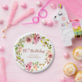 80番目の誕生日フローラリース ペーパープレート (パーティー)