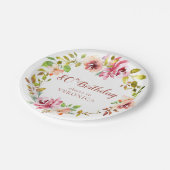 80番目の誕生日フローラリース ペーパープレート (アングル)