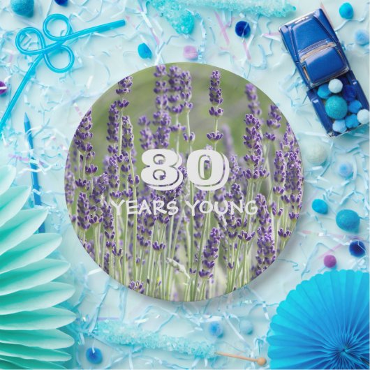 80番目の誕生日マイルストーンラベンダーフローラ ペーパープレート (パーティー)