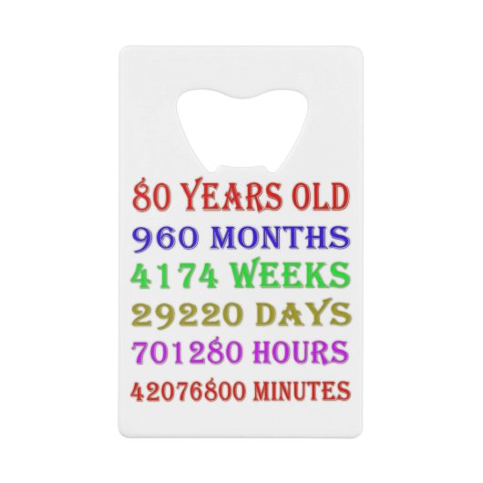 80番目の誕生日マイルストーン クレジットカード栓抜き (正面)