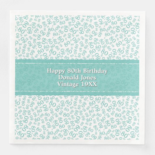 80番目の誕生日モダン番号パターンティール（緑がかった色）/白 (正面)