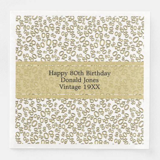 80番目の誕生日モダン番号パターン金ゴールド/白 (正面)