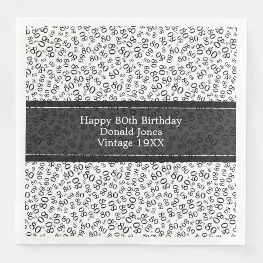 80番目の誕生日モダン番号パターン黒/白 (正面)